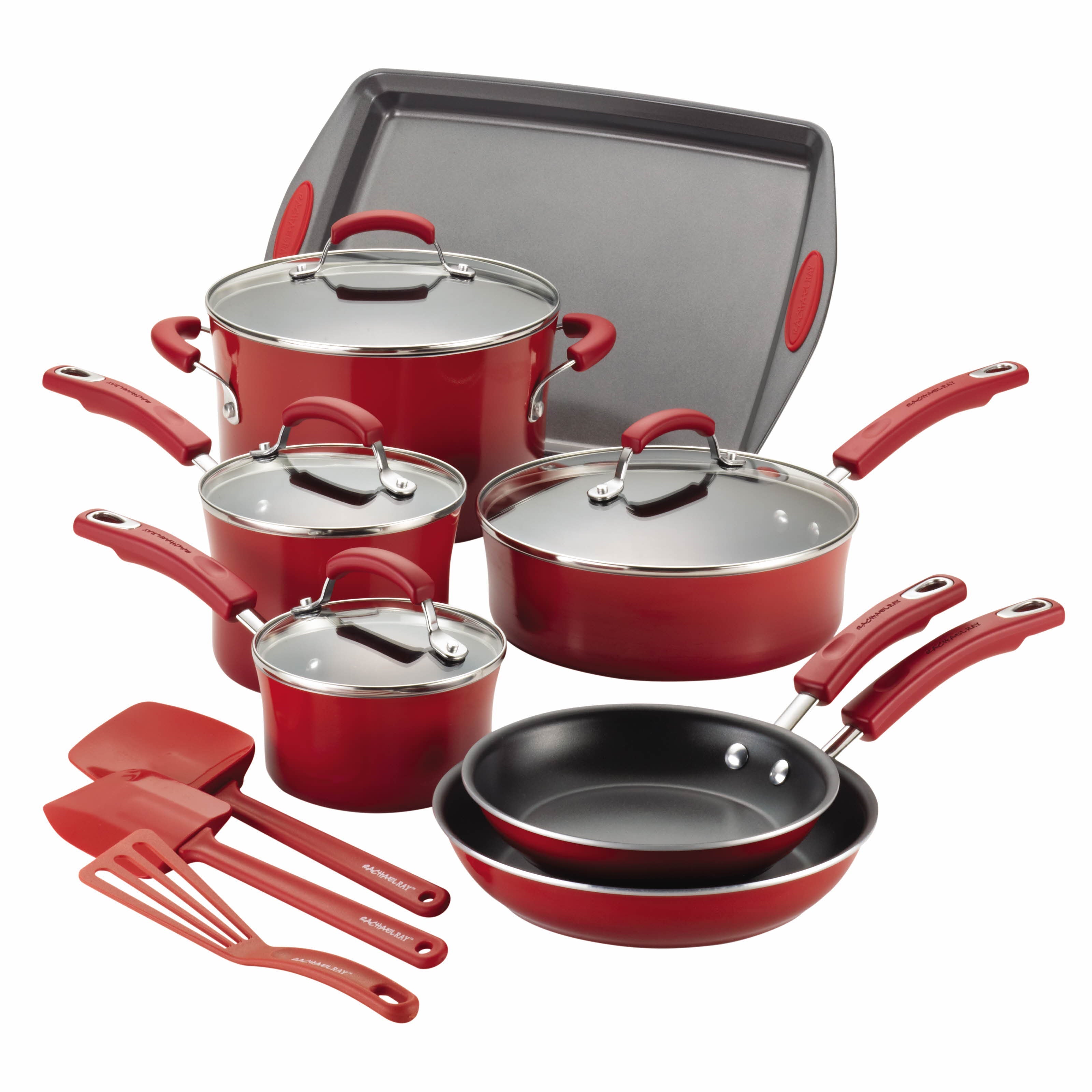 Rachael Ray Hard Enamel Nonstick 3-Quart Covered Steamer Set Red Gradient 14484