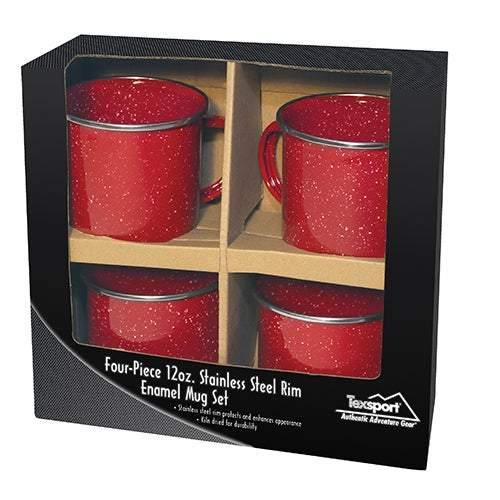 Set of 4 Red Enamel Mugs 360ml Vintage Style Tea Water Coffee Tin