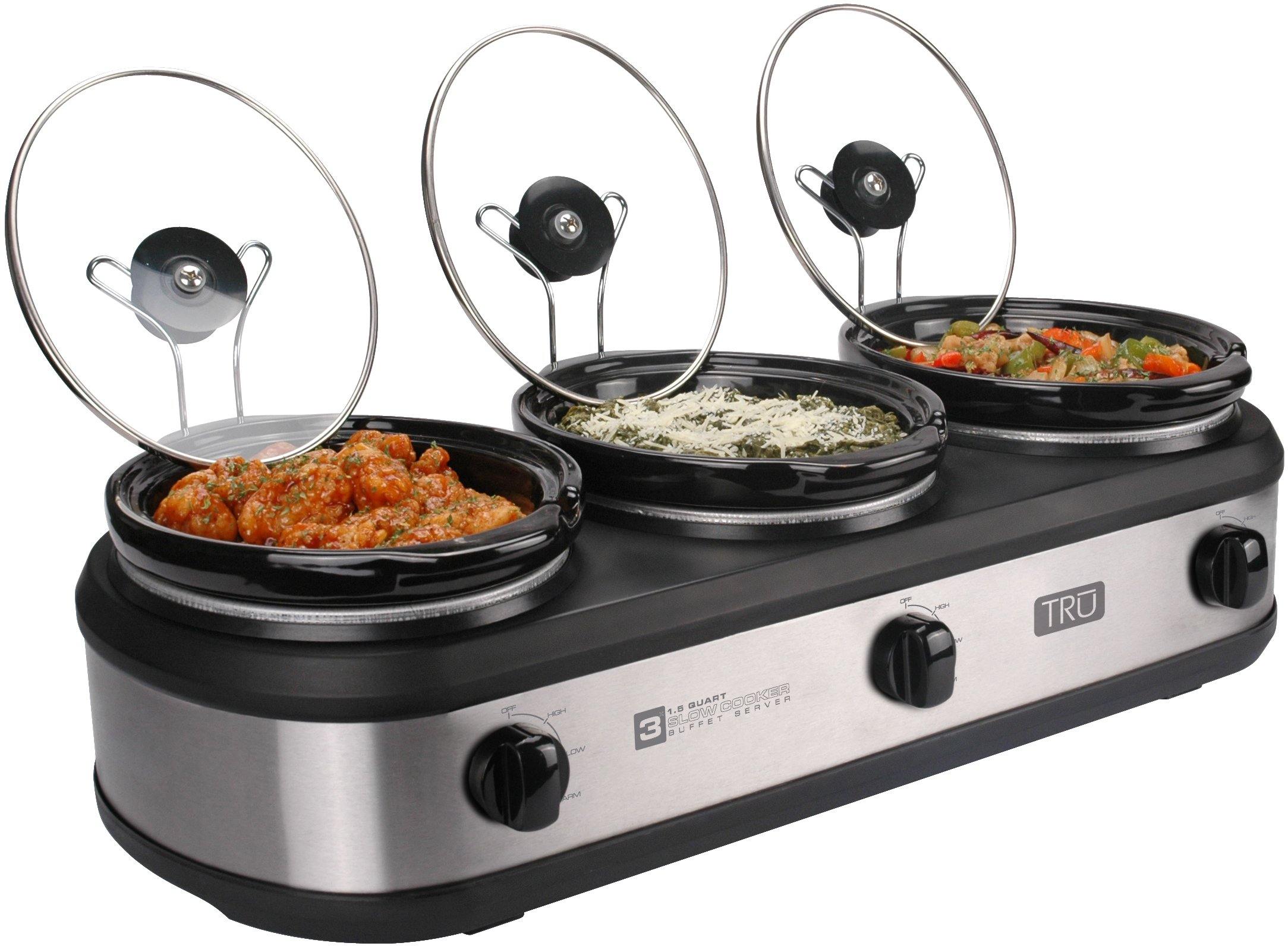 GE Triple Slow Cooker Buffet Server - 3 Pot Food Warmer - Cookers