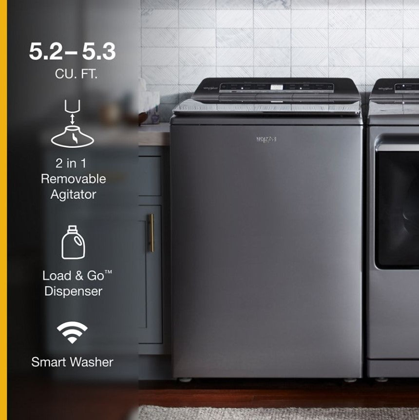 Whirlpool® 5.2 - 5.3 Cu. Ft. Top Load Washer with 2 in 1 Removable Agitator  in Chrome Shadow