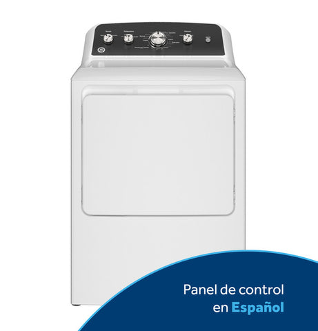 GE® 7.2 Cu. Ft. Capacity Electric Dryer with Spanish Panel and Up To 120 ft. Venting in White with Matte Black Backsplash