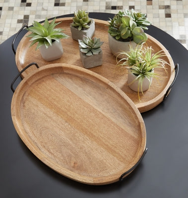 Ashley Furniture Jocelyne Tray (Set of 2) Natural;Black/Gray